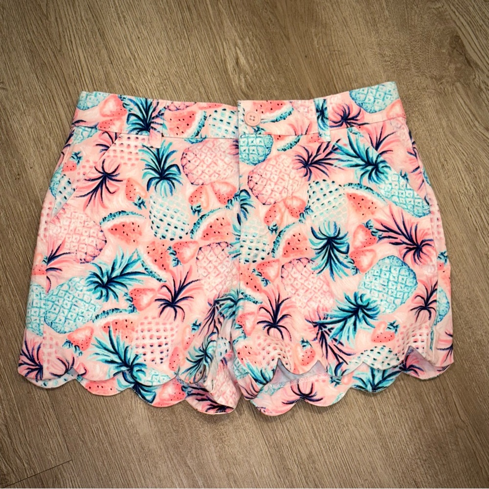 CROWN & IVY KIDS~Girls Size 14~Fruit Print Pineapple Scalloped Shorts~EUC~SKU169